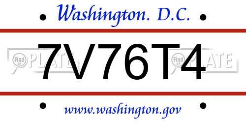 7V76T4 District Of Columbia License Plate