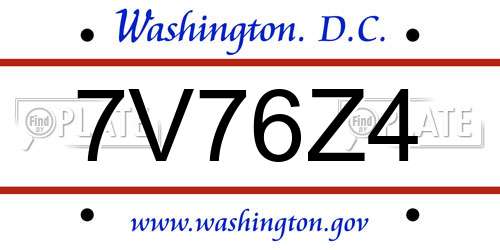 7V76Z4 District Of Columbia License Plate
