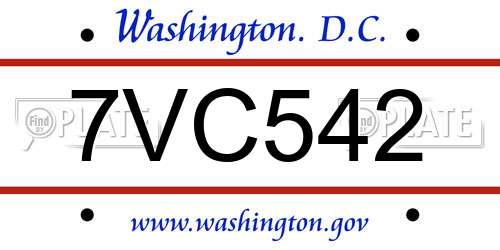 7VC542 District Of Columbia License Plate