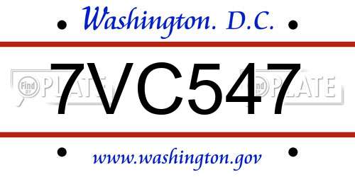 7VC547 District Of Columbia License Plate