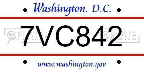 7VC842 District Of Columbia License Plate