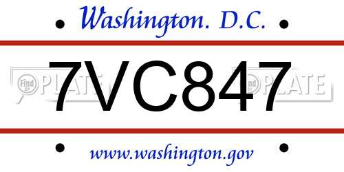 7VC847 District Of Columbia License Plate