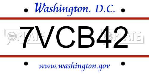 7VCB42 District Of Columbia License Plate