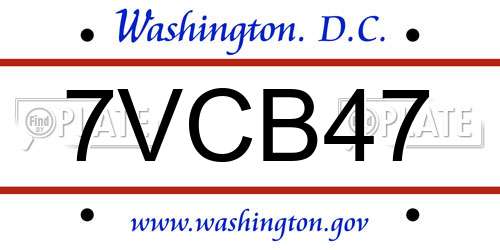7VCB47 District Of Columbia License Plate