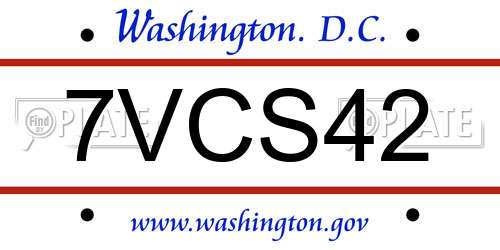 7VCS42 District Of Columbia License Plate
