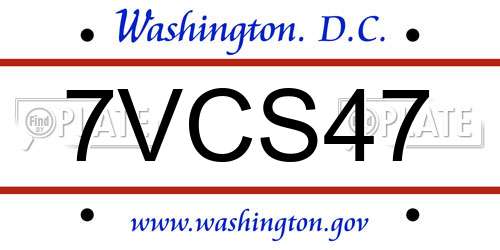 7VCS47 District Of Columbia License Plate