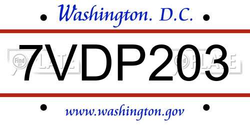 7VDP203 District Of Columbia License Plate