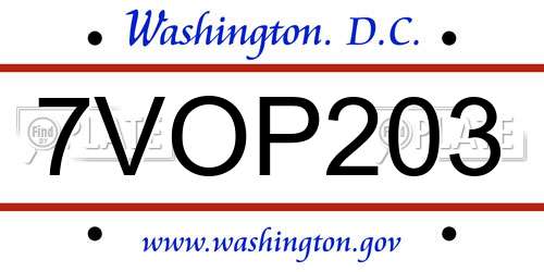 7VOP203 District Of Columbia License Plate