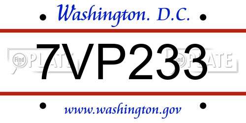 7VP233 District Of Columbia License Plate