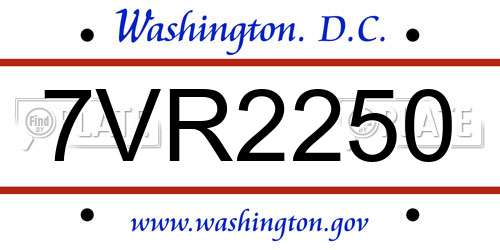 7VR2250 District Of Columbia License Plate