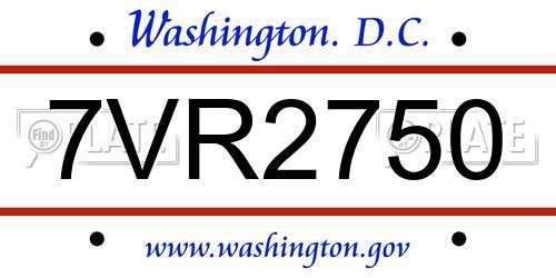 7VR2750 District Of Columbia License Plate