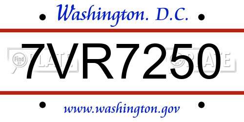 7VR7250 District Of Columbia License Plate