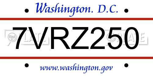 7VRZ250 District Of Columbia License Plate