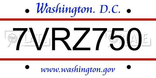 7VRZ750 District Of Columbia License Plate