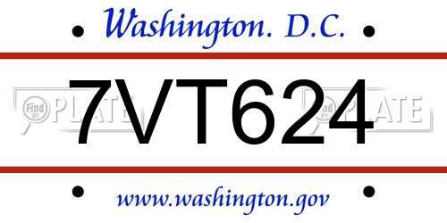 7VT624 District Of Columbia License Plate