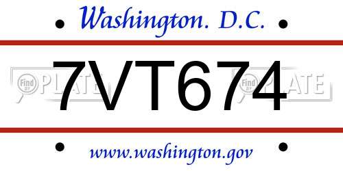 7VT674 District Of Columbia License Plate