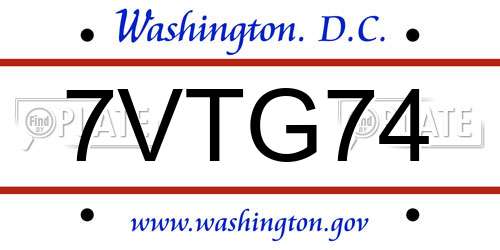 7VTG74 District Of Columbia License Plate