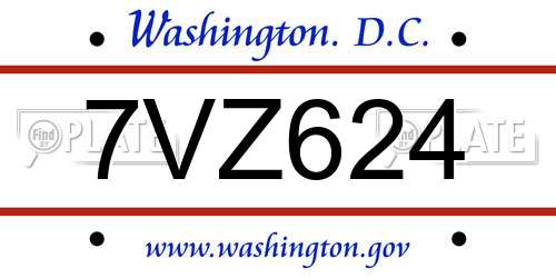 7VZ624 District Of Columbia License Plate