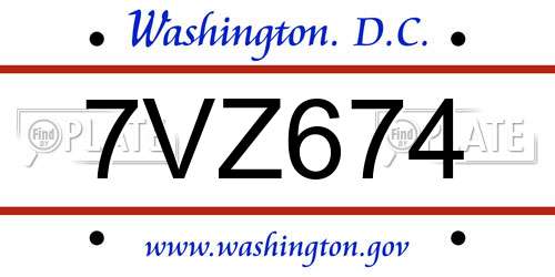7VZ674 District Of Columbia License Plate