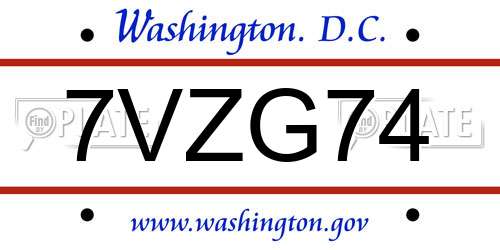7VZG74 District Of Columbia License Plate