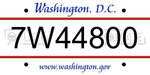 7W44800 District Of Columbia License Plate