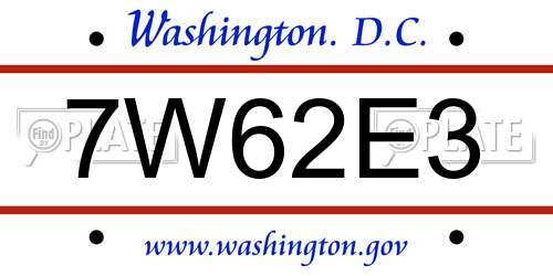 7W62E3 District Of Columbia License Plate