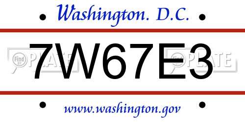 7W67E3 District Of Columbia License Plate