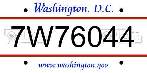7W76044 District Of Columbia License Plate