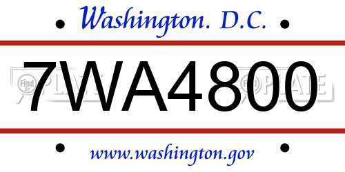 7WA4800 District Of Columbia License Plate