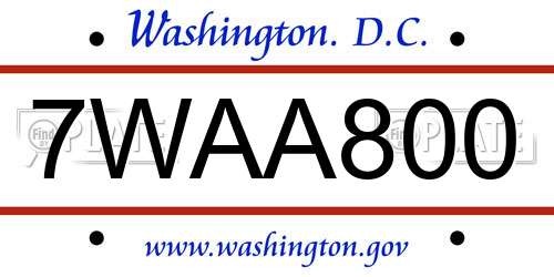 7WAA800 District Of Columbia License Plate