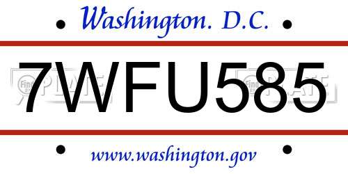 7WFU585 District Of Columbia License Plate