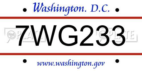 7WG233 District Of Columbia License Plate