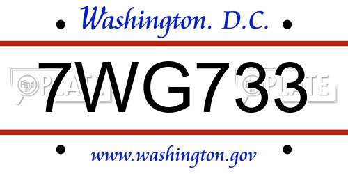 7WG733 District Of Columbia License Plate