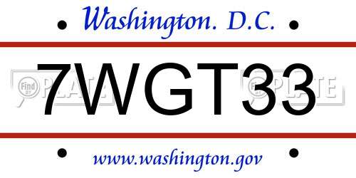 7WGT33 District Of Columbia License Plate