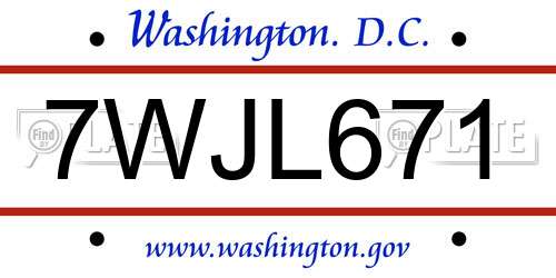 7WJL671 District Of Columbia License Plate