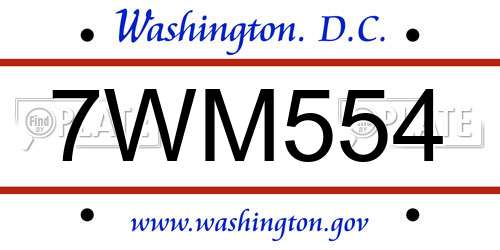 7WM554 District Of Columbia License Plate