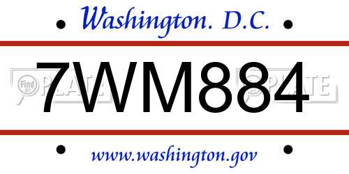 7WM884 District Of Columbia License Plate