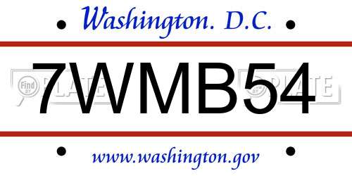 7WMB54 District Of Columbia License Plate
