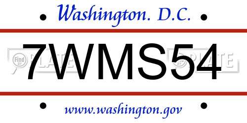 7WMS54 District Of Columbia License Plate