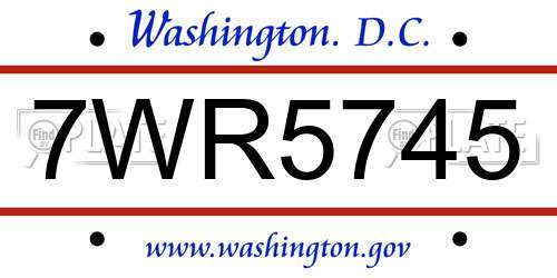 7WR5745 District Of Columbia License Plate