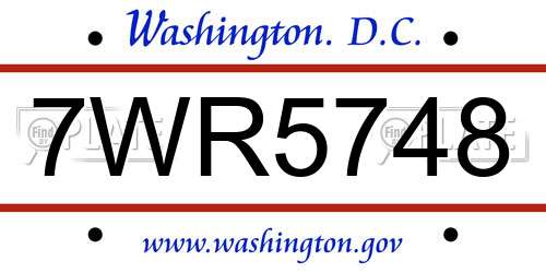 7WR5748 District Of Columbia License Plate