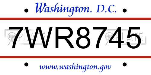 7WR8745 District Of Columbia License Plate