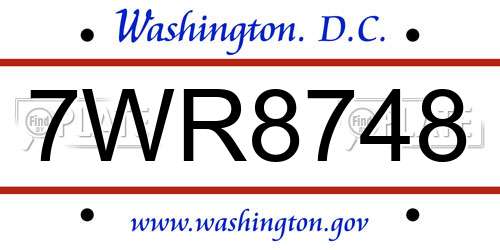 7WR8748 District Of Columbia License Plate