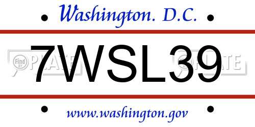 7WSL39 District Of Columbia License Plate
