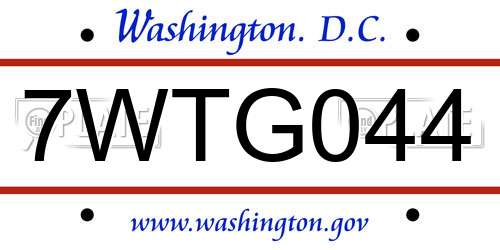 7WTG044 District Of Columbia License Plate