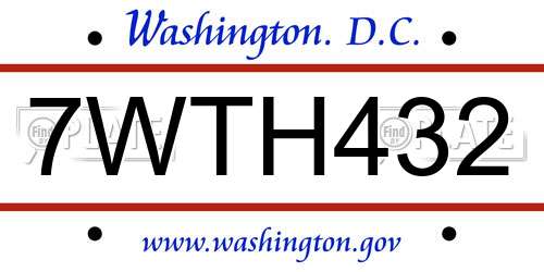 7WTH432 District Of Columbia License Plate