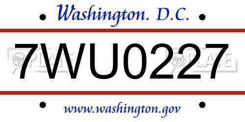 7WU0227 District Of Columbia License Plate