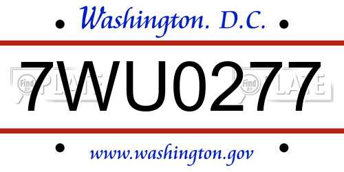 7WU0277 District Of Columbia License Plate