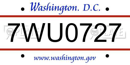7WU0727 District Of Columbia License Plate