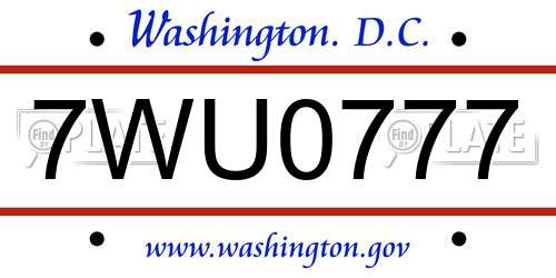 7WU0777 District Of Columbia License Plate